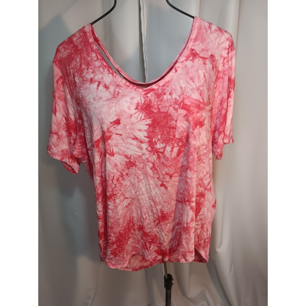 My Favorite Tee coral pink tie dye tee shirt XL rayon spandex v-neck